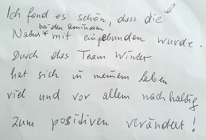 Teilnehmer Feedback für das Team Winter